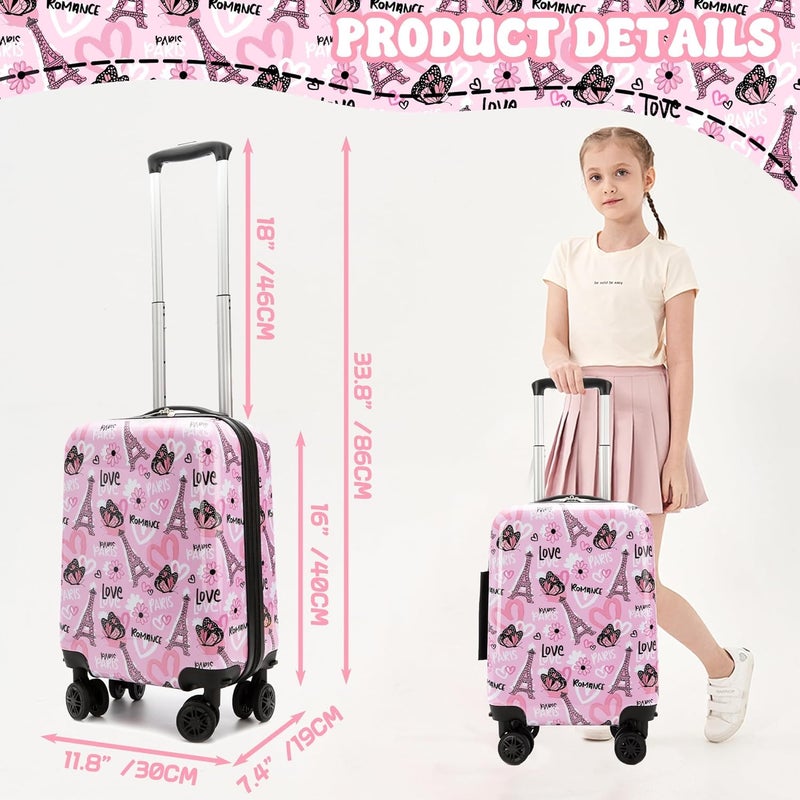 Esteemly Kid's Luggage Set 3 Piece Suitcase Set 16" Hardside Luggage with Spinner Wheels Girls Carry on Toddler Travel Rolling Suitcase with Duffle Bag Neck Pillow Airline Approved - Image 2